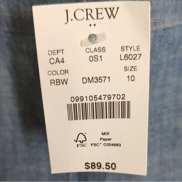 J.Crew Dress 10 Blue Chambray Button-Front Straps Cotton NEW - Picture 11 of 13